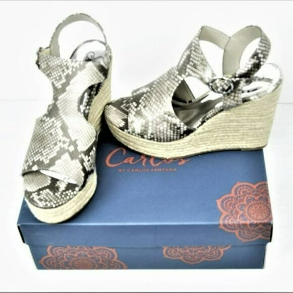 NWT Carlos Santana Snake Embossed Ankle Strap Espadrille Wedge Sandals - Picture 5 of 5
